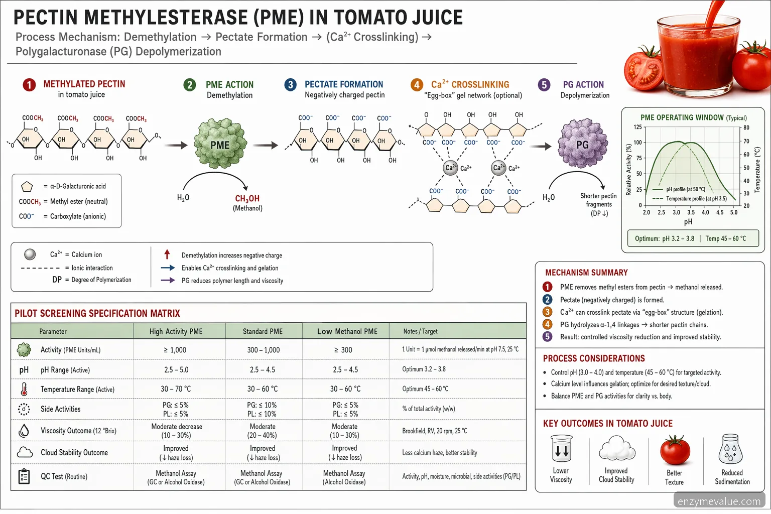 pectin methylesterase in tomato juice for industrial juice processing: pectin reaction flow and control matrix